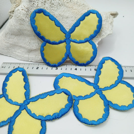 Blue Yellow Butterfly Iron on Appliqué Patches #490