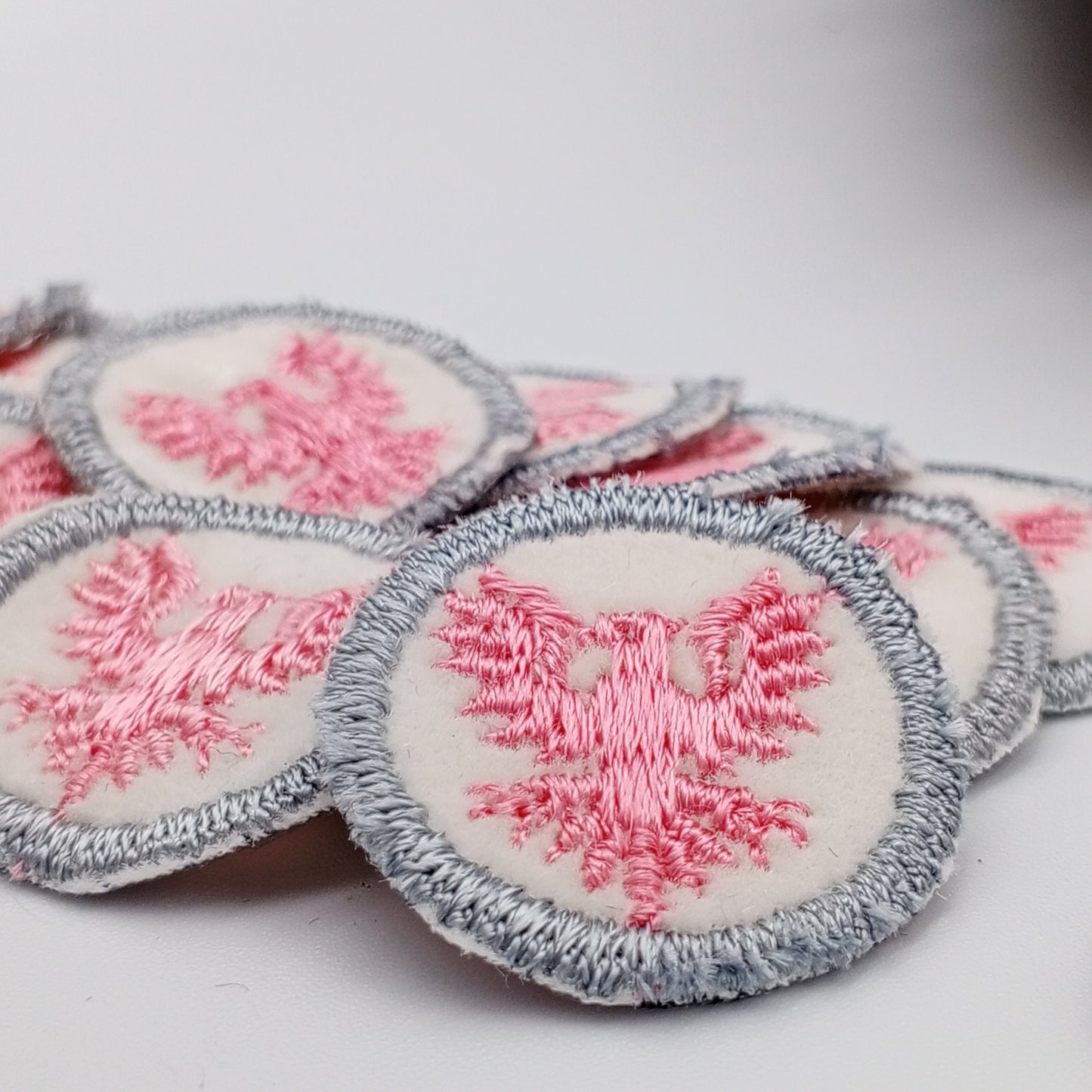 VINTAGE Badge Patches silver white pink eagle Embroidered Appliques #706