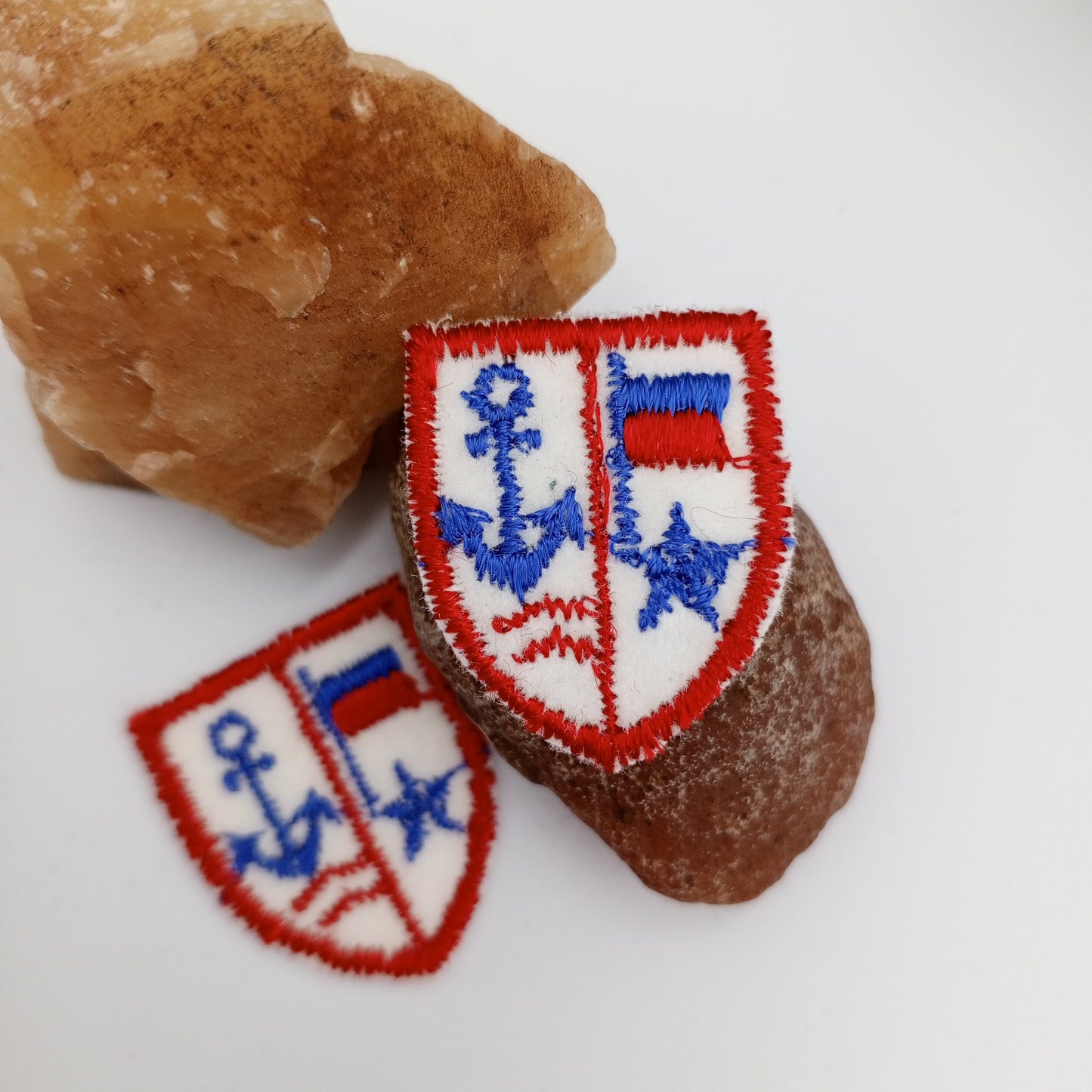 VINTAGE Badge Patches blue white, red anchor, shield Embroidered Appliques #712