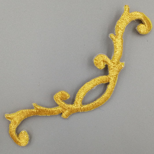Iron on Gold Patches swirls scrolls calligraphy flourishes swashes metallic adhesive Embroidered Decorative Vintage Appliques #776