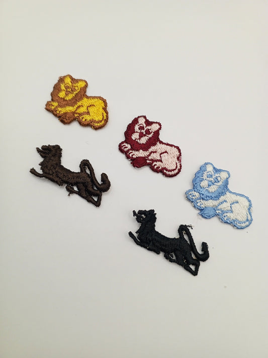 5 pieces VINTAGE LION APPLIQUES Cute Sew on Maroon Pink Yellow Blue Brown Black Lions Decorative Patches #501