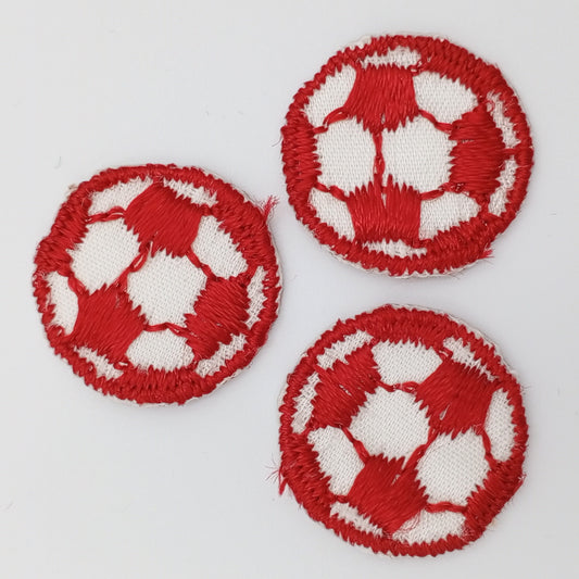 VINTAGE Soccer ball patches red white embroidered applique #923