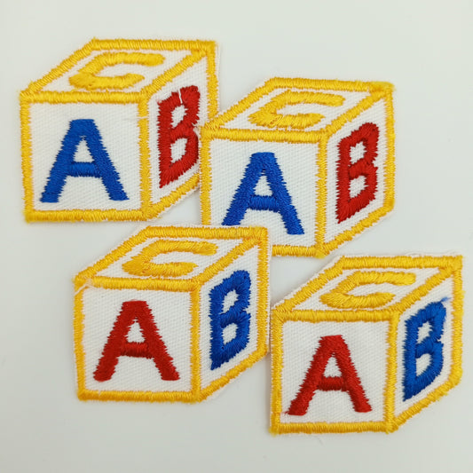 VINTAGE ABC’s Cube block Patches navy blue yellow red white Embroidered Appliques #929