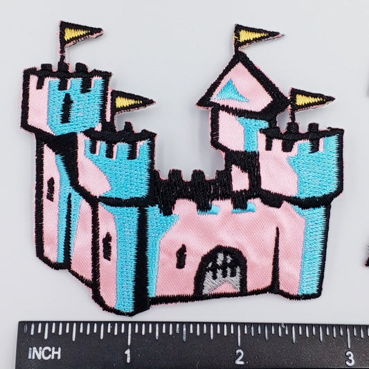 VINTAGE Royal castle Patches pastel pink blue yellow Embroidered Appliques #928