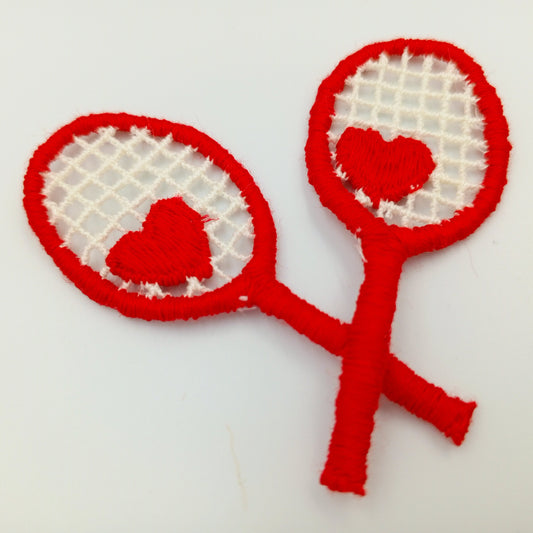 VINTAGE Red Heart tennis Rackets Patches off white Embroidered Love tennis Appliques #914
