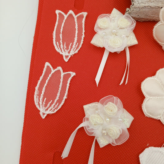 10pcs Pack Elegant Off-White Vintage Flower Appliqués for Bridal Gowns & DIY Projects