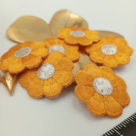 FLORAL VINTAGE appliques metallic silver orange yellow flower Patches iron on #215
