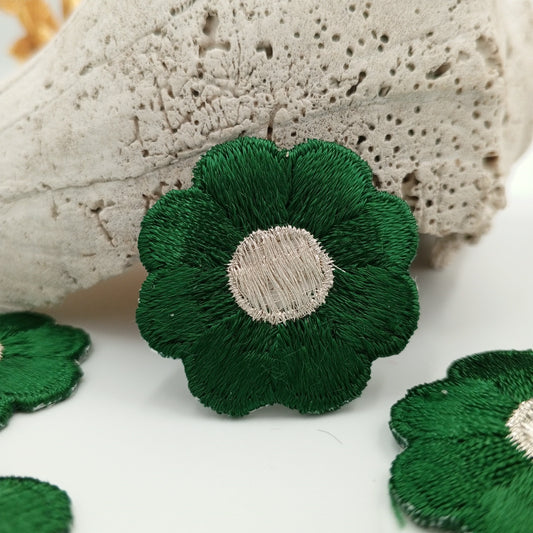 FLORAL VINTAGE appliques silver metallic green flower Patches iron on #216