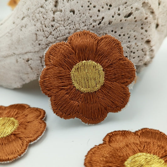 FLORAL VINTAGE appliques gold metallic brown flower Patches iron on #218