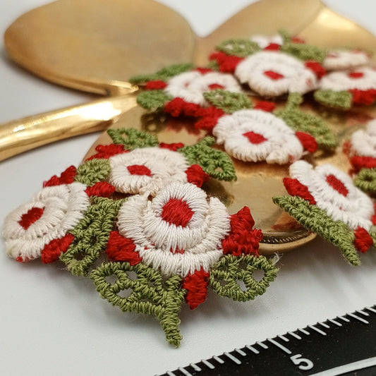 FLORAL VINTAGE applique Red Green Beige Flower Patches #228