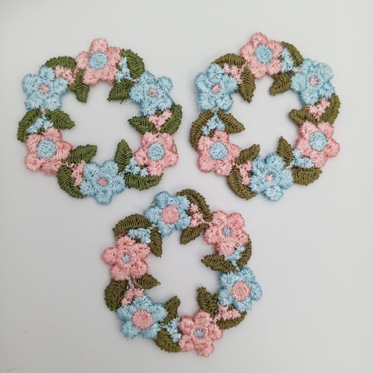 FLORAL VINTAGE appliques pink light blue green flower Patches #229