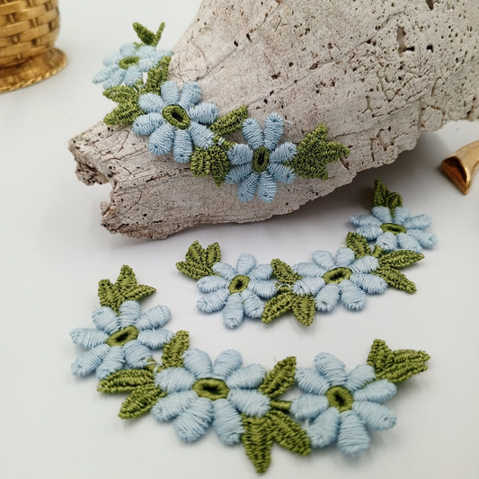 FLORAL VINTAGE appliques blue green flower Patches #231