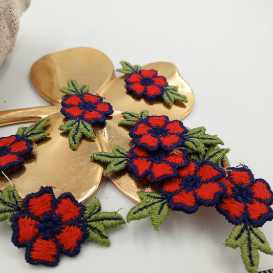 FLORAL VINTAGE appliques red dark blue green flower Patches #233
