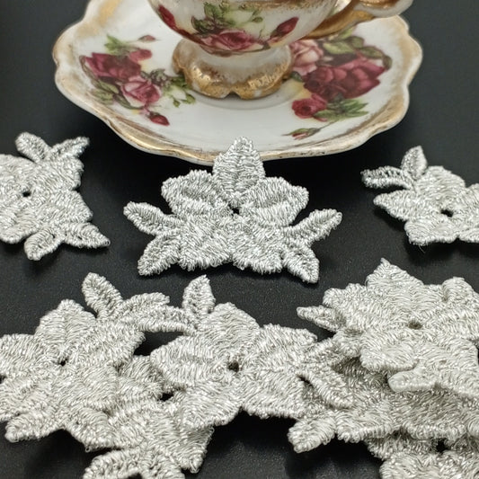 FLORAL VINTAGE applique Metallic Silver Flower Patches #239