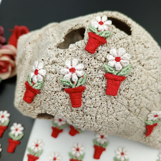 FLORAL VINTAGE appliques red white flower Patches #246