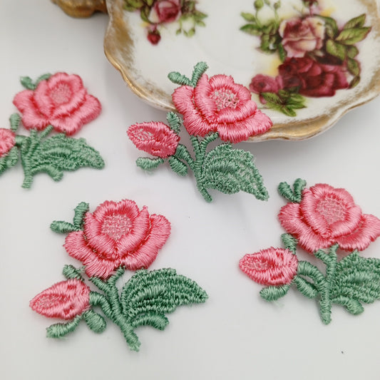 FLORAL VINTAGE applique Pink Green Flower Patches #250