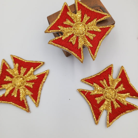 Royal Crest Star Embroidered Patches Majestic Red Metallic gold Stars Motif Appliques Iron on VINTAGE Royalty Star Patch #632