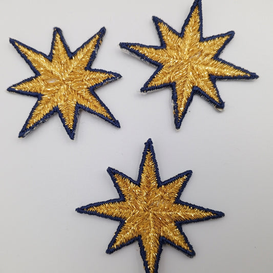 METALLIC Gold Stars Patches Iron on Star Navy blue Outlined Emblem Star Badge appliques Decoration VINTAGE Celestial Inspired Patch #630
