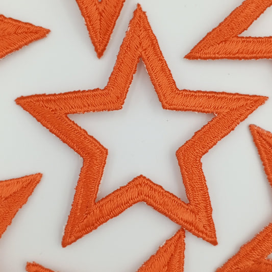 Vibrant Orange Iron on Star appliques VINTAGE Embroidered Star Patch Motif for Costumes Jackets Jeans Hats Backpacks Quilts Decoration #608