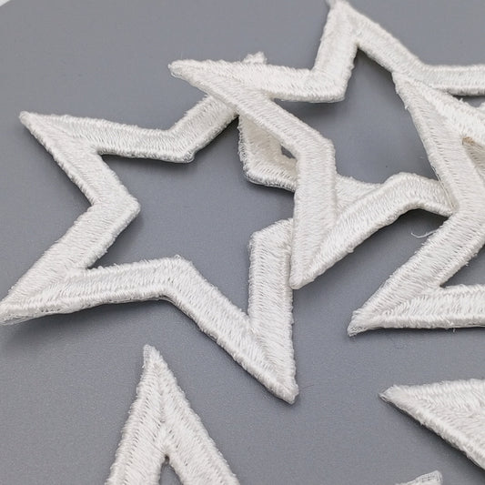 Pure White Star Iron on Patch Embroidery Stars Appliques for Jackets, Jeans, Celestial themed Costumes, Emblem Star Shaped Patch #606