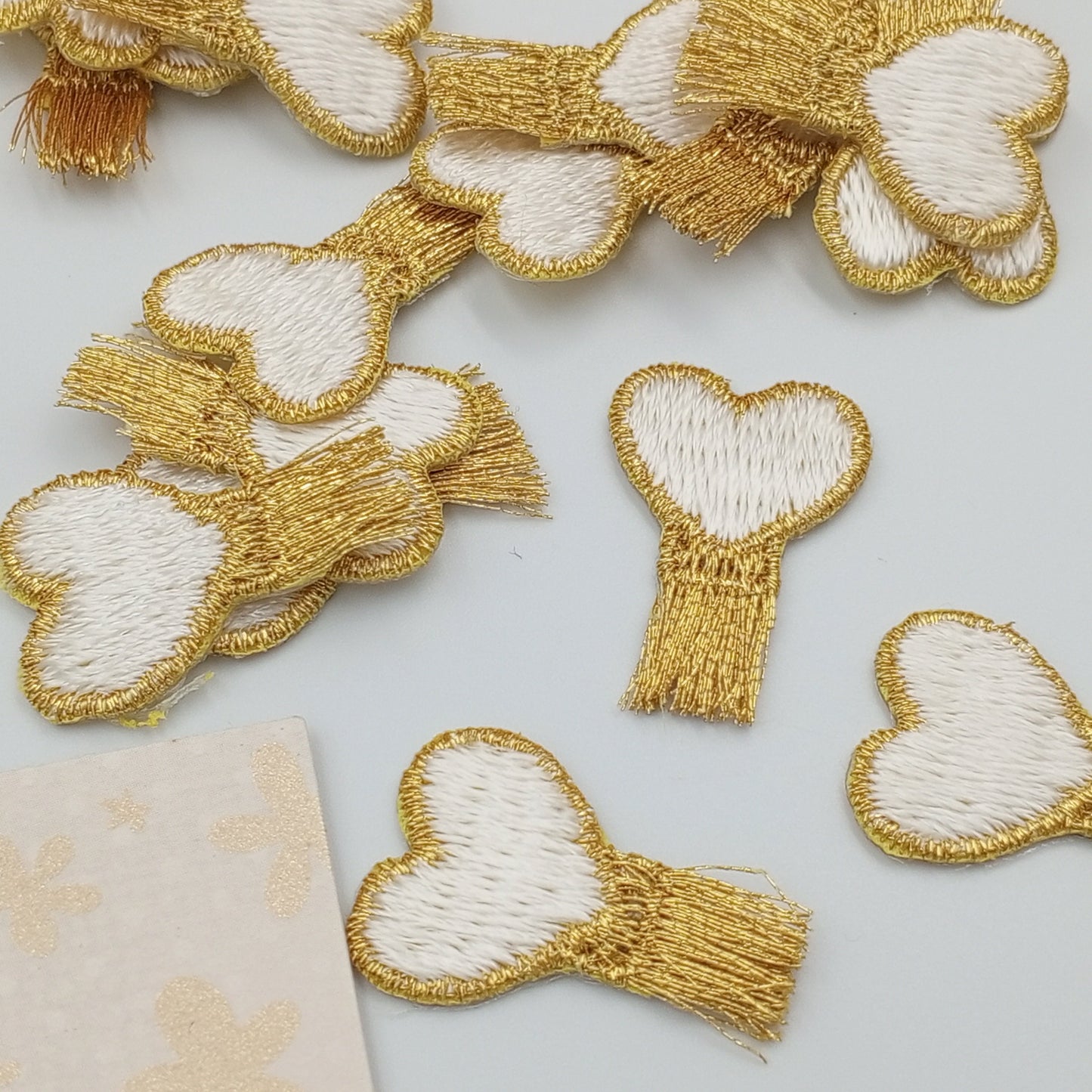 Lovely Metallic Gold White Hearts Appliques VINTAGE Iron on Valentine Heart Patches #651
