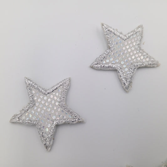 Iron on Metallic Silver Stars appliques Decorative Hologram Sparkle Silver VINTAGE Iron on Star Patches #623
