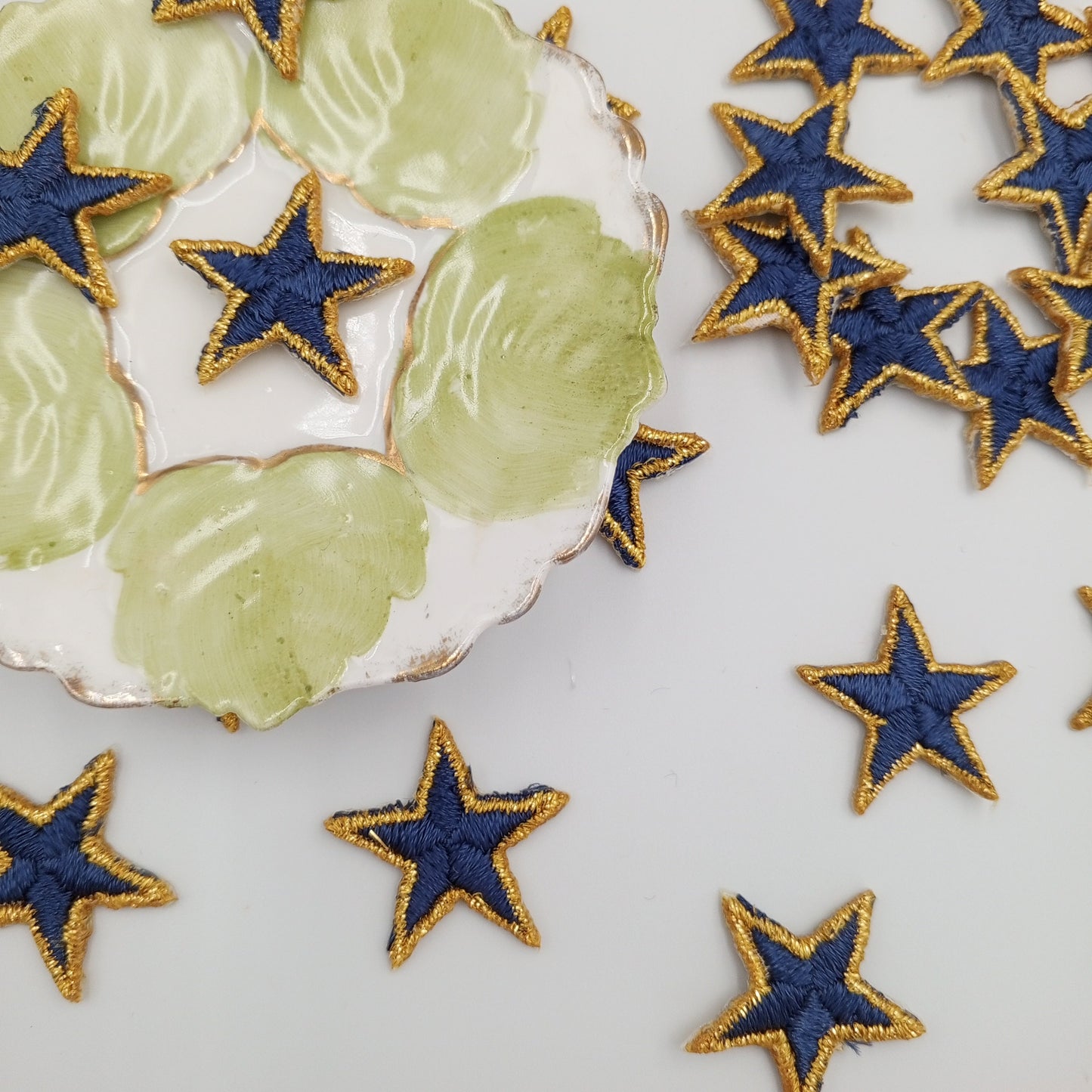 Iron on Metallic Gold Bordered Navy Blue Stars Patches VINTAGE Embroidered Iron on Applique Star Badge #622