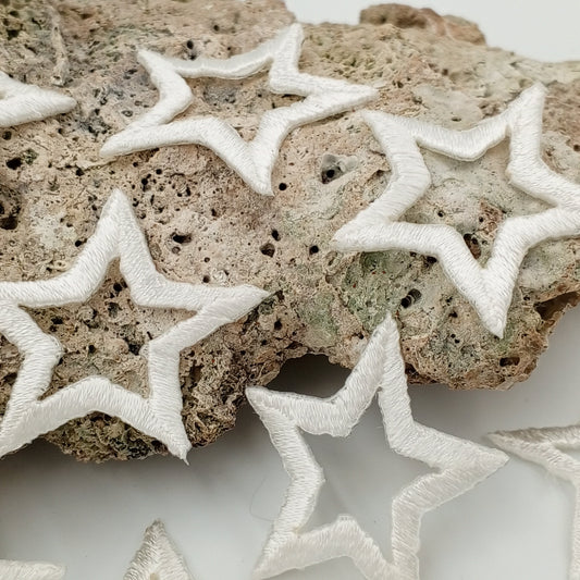 Iron on White Stars Patches VINTAGE Embroidered Iron on Star Applique #609