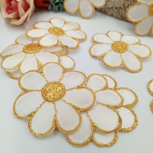 FLORAL VINTAGE appliques gold white flower Patches #263