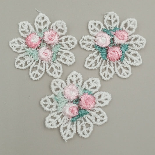 FLORAL VINTAGE appliques green pink off white flower Patches #279