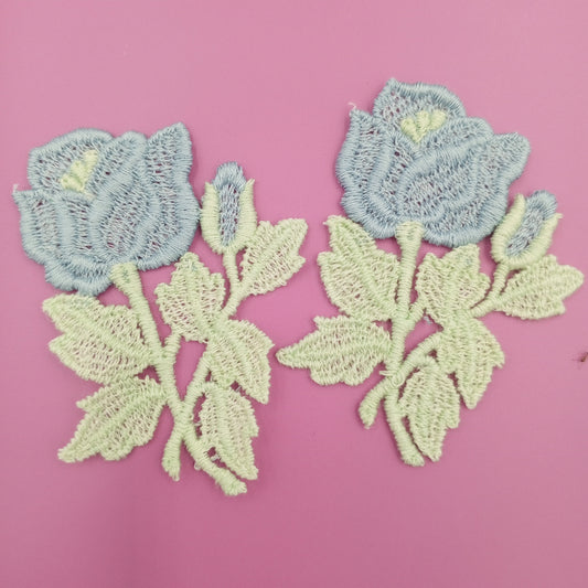 FLORAL VINTAGE appliques blue green flower Patches #273