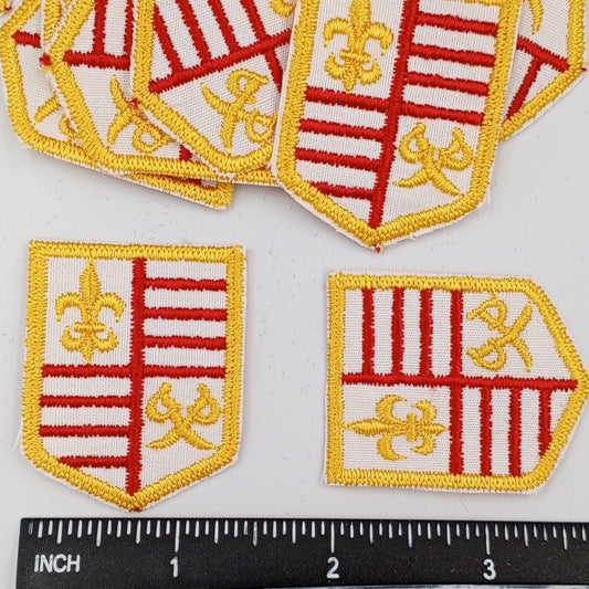 VINTAGE Badge Patches white red, yellow shield Embroidered Appliques #708