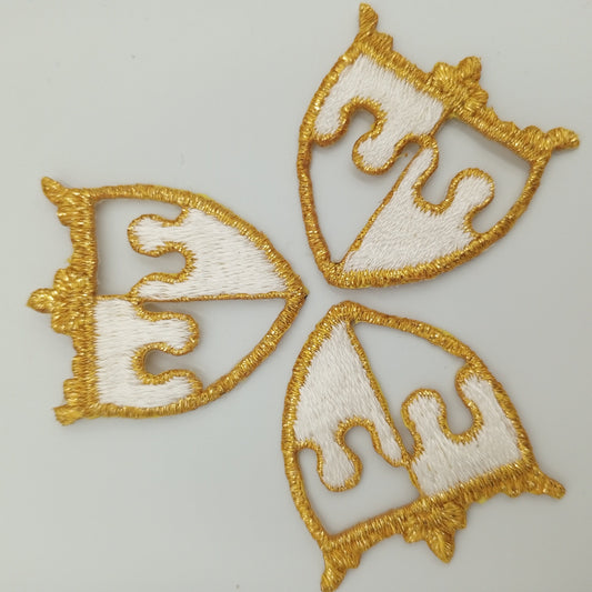 VINTAGE Badge Patches metallic gold, white shield Embroidered Appliques #768