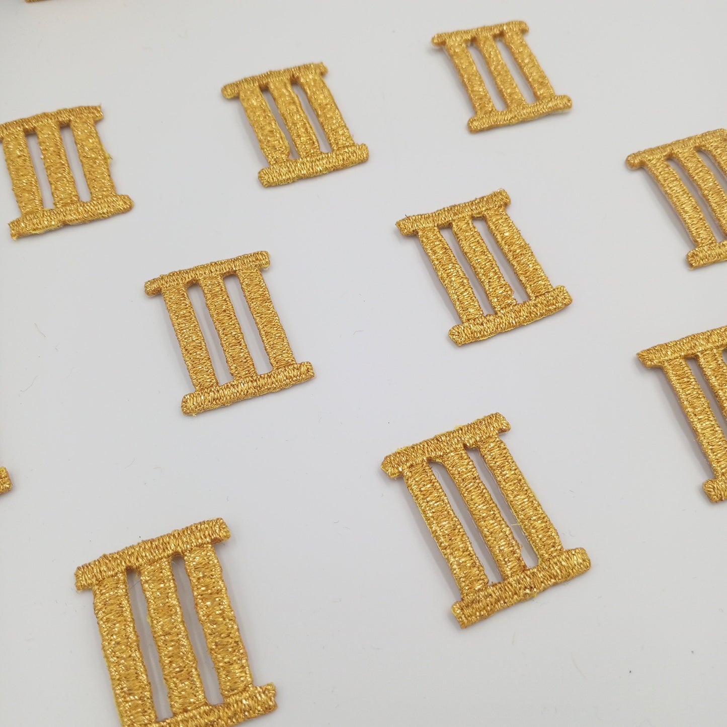 VINTAGE Badge Patches metallic gold Roman Numeral Three Embroidered Appliques #771