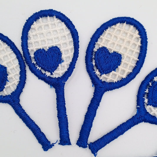 VINTAGE Blue Heart Tennis Racket Sew on Applique Royal Blue Love Tennis Embroidery Decorative Patches #913