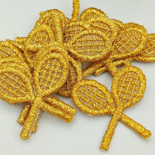 Tennis Patch Embroidery Metallic Gold Tennis Racket Iron-on Transfer Appliques Vintage Double Tennis Racquets Badge Patches #912