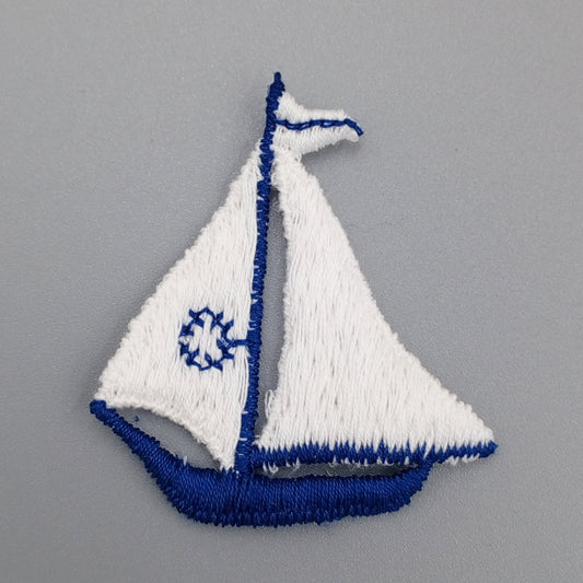 Navy Blue Nautical White Sailboat Patch Sailor Ship Embroidered Vintage Appliques Decorative Motifs Sewing Patches Embellishments #901
