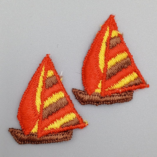 VINTAGE Sailboat Patch Nautical Ship Embroidery Applique Patches Yellow Brown Orange Insignia Emblem Decal Embroidered Sailor Patch #900