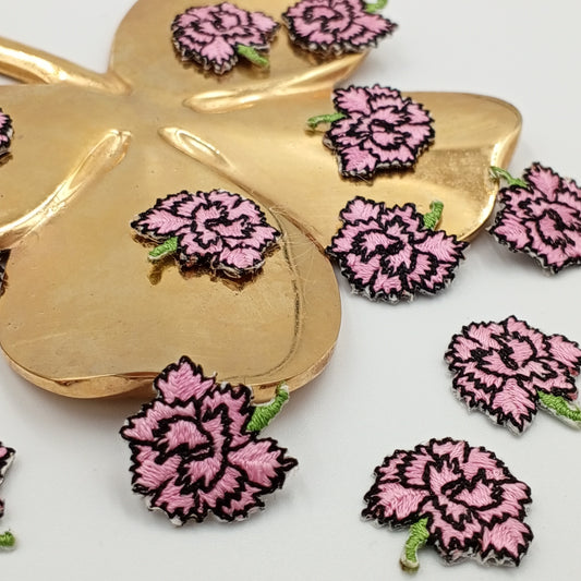 FLORAL VINTAGE appliques black pink flower Patches #265