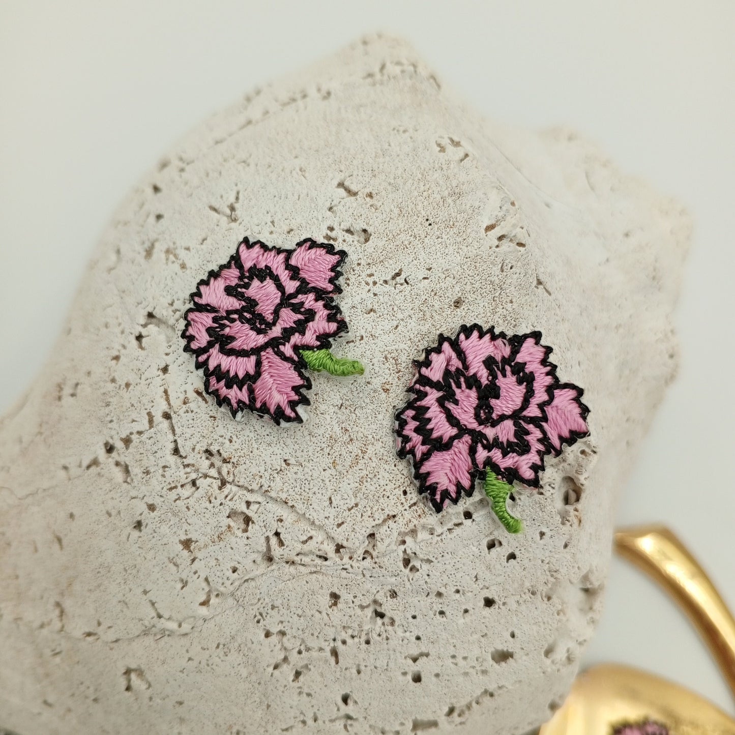 FLORAL VINTAGE appliques black pink flower Patches #265