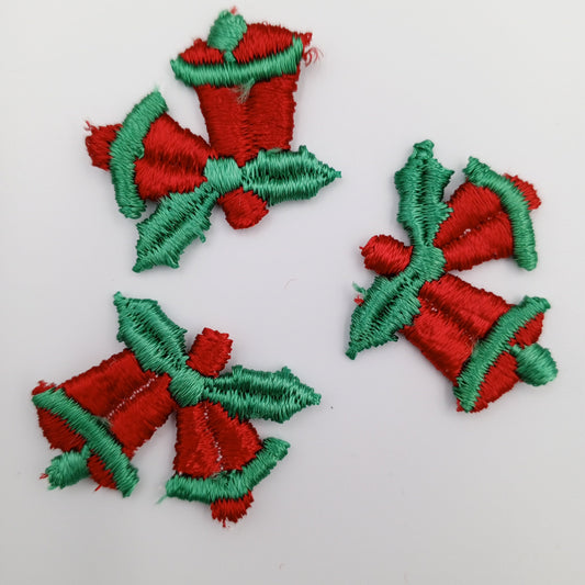 Jingle Bell Embroidered Vintage Applique Christmas Patches Green Red Bell Sewing Decorative Patch for Holidays #350