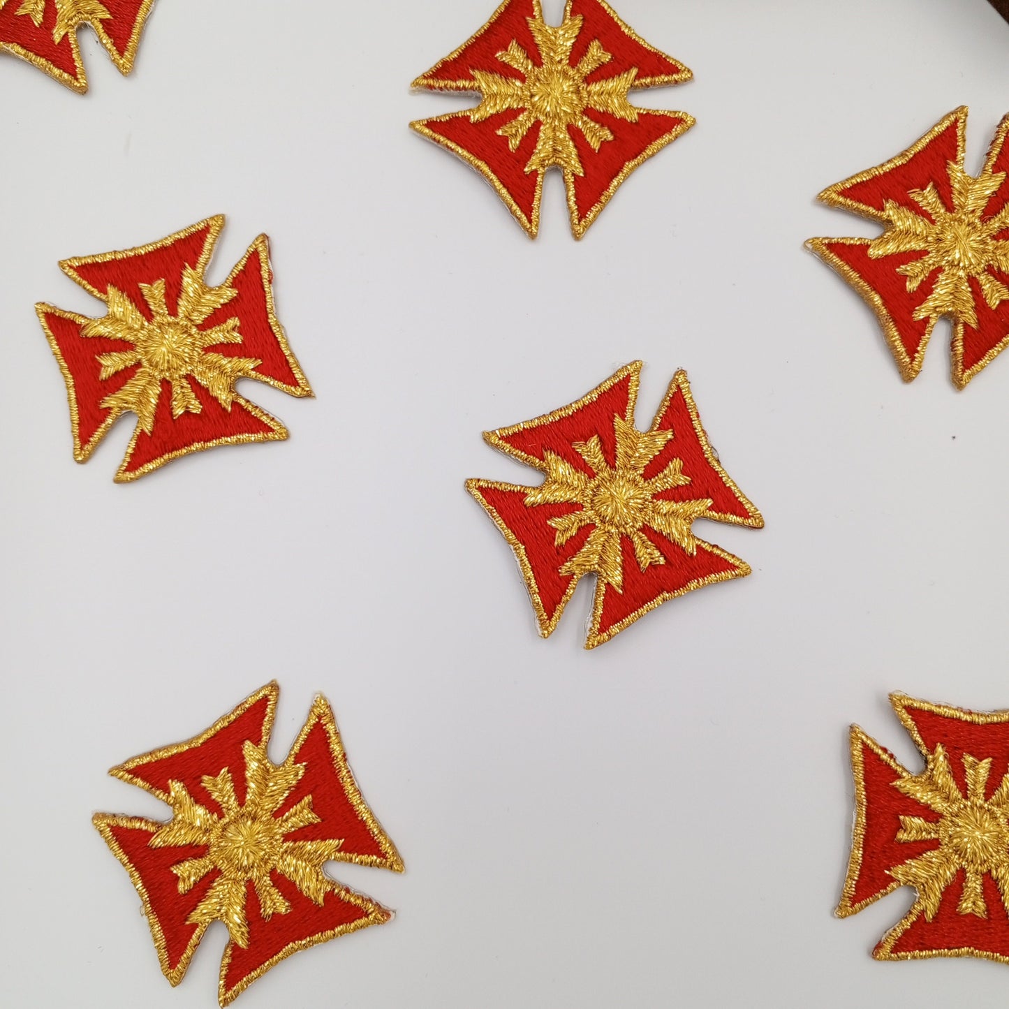 Royal Crest Star Embroidered Patches Majestic Red Metallic gold Stars Motif Appliques Iron on VINTAGE Royalty Star Patch #632