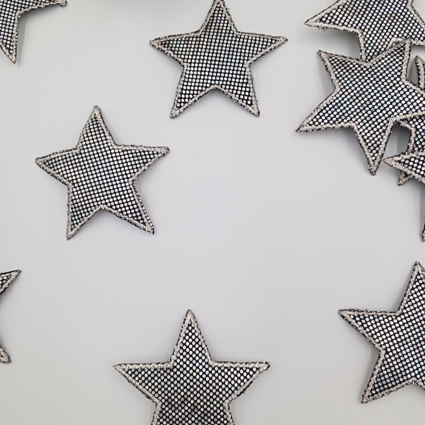 Dazzling Silver Metallic Hologram Black Star Patch Iron on Authentic Retro Applique Star Embellishment Bags Hats Jackets Jeans Backpack #625