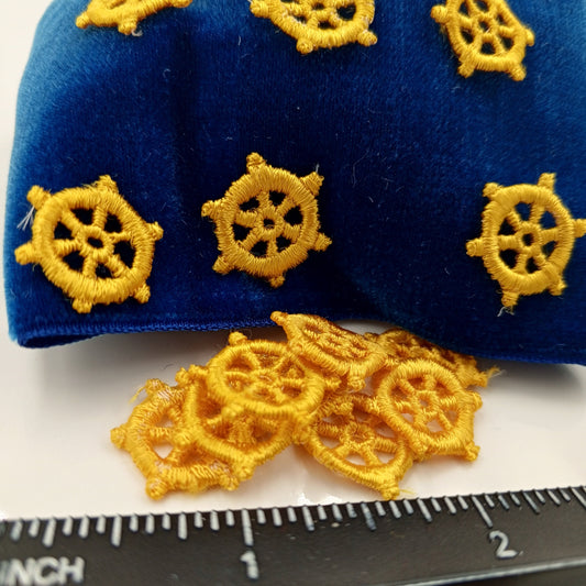 Yellow Nautical Ship Wheel Applique Embroidered Vintage Captain's wheel Patches for DIY Sewing Embellishments, Clothing Bags & Decorating