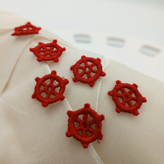 Red Nautical Ship Wheel Applique Embroidered Vintage Captain's wheel Patches for DIY Sewing Embellishments, Clothing Bags & Decorating