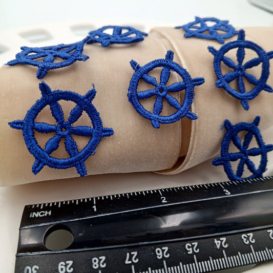 Navy blue Nautical Ship Wheel Applique Embroidered Vintage Captain's wheel Patches for DIY Sewing Embellishments, Clothing Bags & Decorating