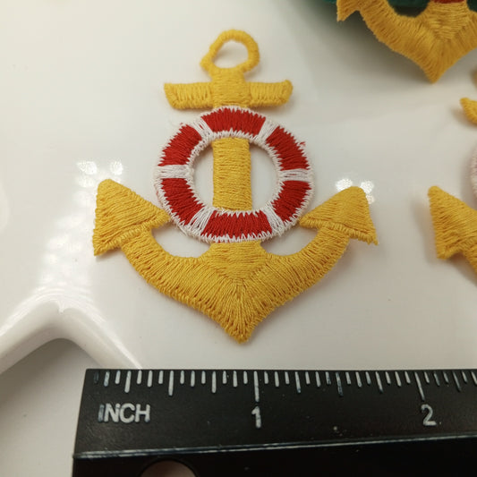 Yellow Anchor Red White Buoy Marine Decorative Patch Nautical Embroidered Retro Vintage Classic Sailor Anchor Applique Motif Embroidery