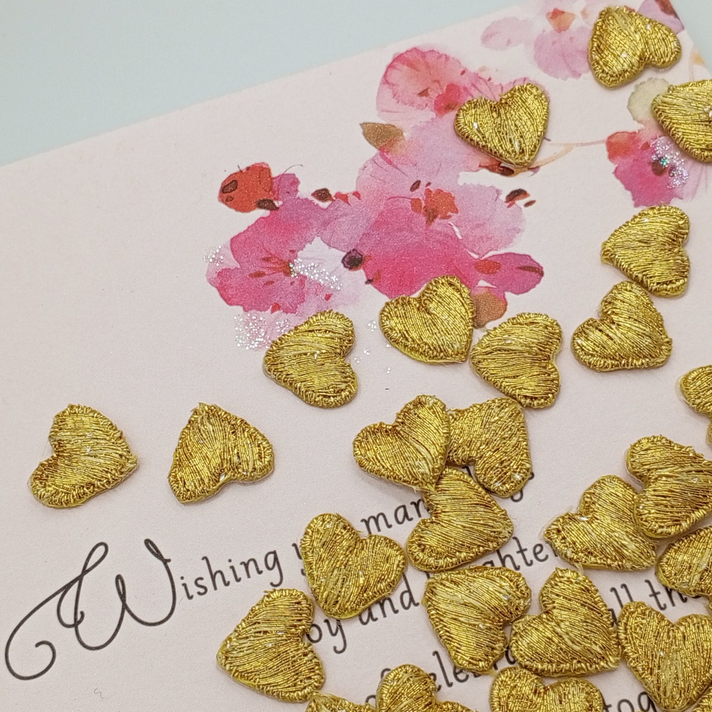 Cute little Metallic gold heart iron on appliques VINTAGE Valentines hearts Patches #655