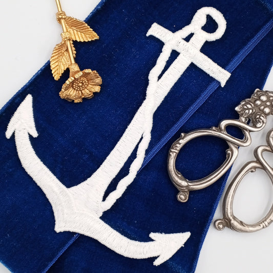 BIG white Anchor Decorative Patch Nautical Embroidered Retro Vintage Classic Sailor Anchor Applique Motif Embroidery for Embellishments