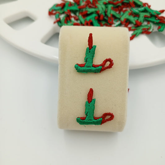 VINTAGE Christmas appliques red green candles Patches #354
